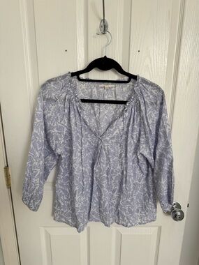 Lavender Floral Peasant Blouse - Relaxed V-Neck